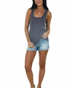 143 Story Tops Quartz Ribbed Scoop Neck Thread Patch Tank Top