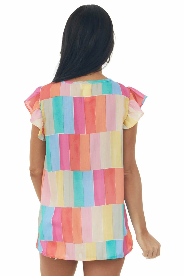 BiBi Rainbow Colorblock Ruffle Short Sleeve Blouse 9 BiBi Rainbow Colorblock Ruffle Short Sleeve Blouse