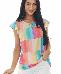 BiBi Rainbow Colorblock Ruffle Short Sleeve Blouse 12 BiBi Rainbow Colorblock Ruffle Short Sleeve Blouse