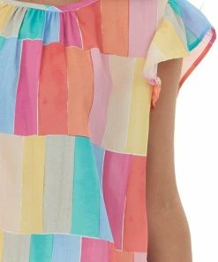 BiBi Rainbow Colorblock Ruffle Short Sleeve Blouse 17 BiBi Rainbow Colorblock Ruffle Short Sleeve Blouse