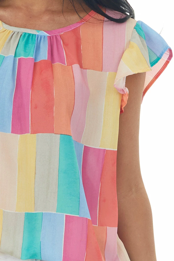 BiBi Rainbow Colorblock Ruffle Short Sleeve Blouse 10 BiBi Rainbow Colorblock Ruffle Short Sleeve Blouse