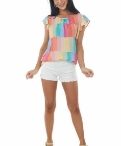 BiBi Rainbow Colorblock Ruffle Short Sleeve Blouse 13 BiBi Rainbow Colorblock Ruffle Short Sleeve Blouse