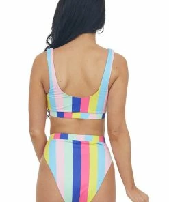 Beach Joy Bikini Rainbow Striped Knit High Waist Bikini Set Accessories 16 Beach Joy Bikini Rainbow Striped Knit High Waist Bikini Set Accessories