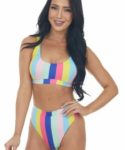 Beach Joy Bikini Rainbow Striped Knit High Waist Bikini Set Accessories 14 Beach Joy Bikini Rainbow Striped Knit High Waist Bikini Set Accessories