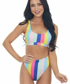 Beach Joy Bikini Rainbow Striped Knit High Waist Bikini Set Accessories 13 Beach Joy Bikini Rainbow Striped Knit High Waist Bikini Set Accessories