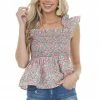 Umgee Tops Raspberry Floral Print Back Cut Out Tank Top