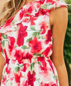 Andree Dresses Raspberry Floral Print One Shoulder Short Dress 13 Andree Dresses Raspberry Floral Print One Shoulder Short Dress