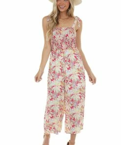 Fantastic Fawn Raspberry Floral Sleeveless Woven Jumpsuit Dresses