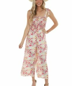 Fantastic Fawn Raspberry Floral Sleeveless Woven Jumpsuit Dresses