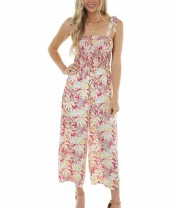 Fantastic Fawn Raspberry Floral Sleeveless Woven Jumpsuit Dresses