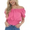 143 Story Raspberry Ruched Waist Textured Bodysuit Tops