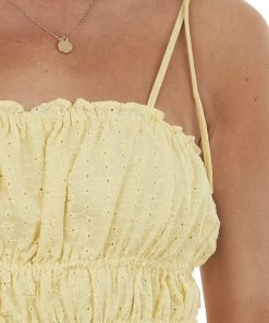 She + Sky Retro Yellow Eyelet Textured Tie Strap Cami