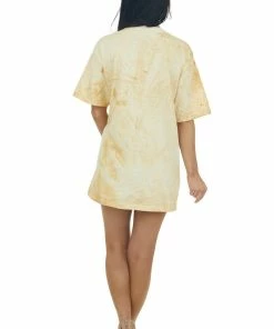 Sweet Claire Buttercream Dyed 'Happy Life' Oversized Graphic Tee Tops