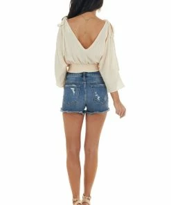Peach Love Rich Champagne Cold Shoulder Open Back Blouse Tops