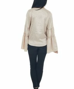 Peach Love Rich Champagne Leopard Surplice Satin Blouse Tops 26 Peach Love Rich Champagne Leopard Surplice Satin Blouse Tops