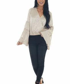 Peach Love Rich Champagne Leopard Surplice Satin Blouse Tops 23 Peach Love Rich Champagne Leopard Surplice Satin Blouse Tops