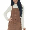 She + Sky Dresses Rich Cognac Button Down Corduroy Overall Dress