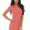 Peach Love Rich Coral Bodycon Ribbed Knit Dress With Cutout Detail Dresses