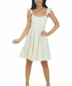 Umgee Dresses Rich Cream Babydoll Tiered Sleeveless Dress