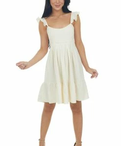 Umgee Dresses Rich Cream Babydoll Tiered Sleeveless Dress