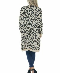 Davi & Dani Cardigans Rich Cream Leopard Print Long Sleeve Cardigan