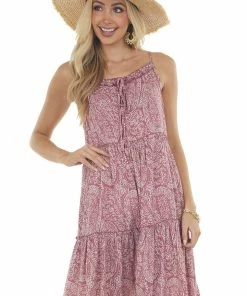 Ces Femme Rich Dusty Rose Paisley Sleeveless Short Dress