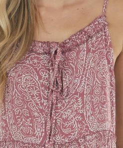 Ces Femme Rich Dusty Rose Paisley Sleeveless Short Dress