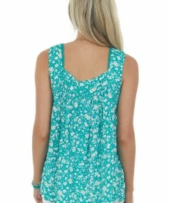 Staccato Rich Juniper Floral Babydoll Sleeveless Blouse Tops