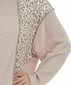 BiBi Tops Rich Latte Leopard Colorblock Waffle Knit Top 22 BiBi Tops Rich Latte Leopard Colorblock Waffle Knit Top