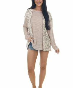 BiBi Tops Rich Latte Leopard Colorblock Waffle Knit Top 18 BiBi Tops Rich Latte Leopard Colorblock Waffle Knit Top