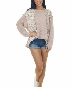 BiBi Tops Rich Latte Leopard Colorblock Waffle Knit Top 17 BiBi Tops Rich Latte Leopard Colorblock Waffle Knit Top