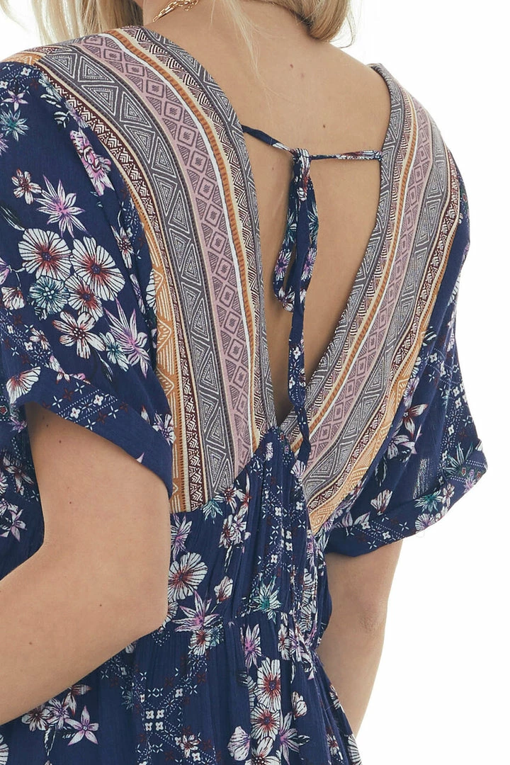 Davi & Dani Tops Rich Navy Multiprint Babydoll V Neck Woven Top 10 Davi & Dani Tops Rich Navy Multiprint Babydoll V Neck Woven Top