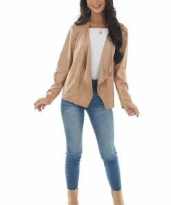 Kori America Rich Beige Lightweight Faux Suede Jacket Outerwear