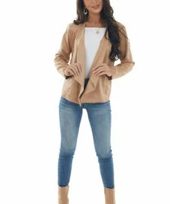 Kori America Rich Beige Lightweight Faux Suede Jacket Outerwear