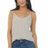 Grade & Gather Rich Oatmeal Textured Sleeveless Top With Raw Edge Details Tops