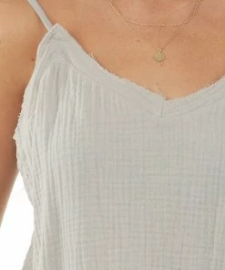 Grade & Gather Rich Oatmeal Textured Sleeveless Top With Raw Edge Details Tops