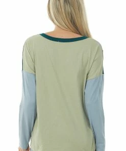 BiBi Rich Pistachio Colorblock Long Sleeve Knit Top Tops