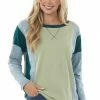 BiBi Rich Pistachio Colorblock Long Sleeve Knit Top Tops