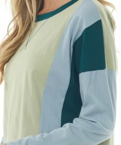 BiBi Rich Pistachio Colorblock Long Sleeve Knit Top Tops