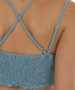 Main Strip Rich Slate Double Strap Lace Smocked Bralette Accessories