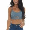 Main Strip Rich Slate Double Strap Lace Smocked Bralette Accessories