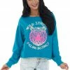 Trend Notes Rich Teal Long Sleeve Sweatshirt With Tiger Graphic Tops