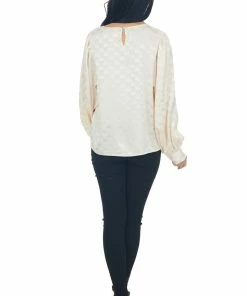 Vine & Love Tops Rich Vanilla Checkered Long Sleeve Blouse