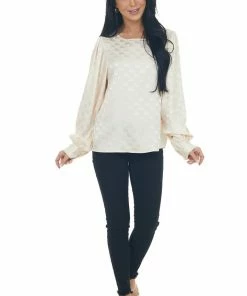 Vine & Love Tops Rich Vanilla Checkered Long Sleeve Blouse