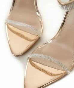 CJ Shoes Rose Gold Metallic Rhinestone Strappy Heels