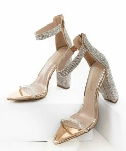 CJ Shoes Rose Gold Metallic Rhinestone Strappy Heels