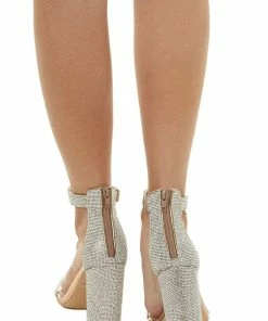 CJ Shoes Rose Gold Metallic Rhinestone Strappy Heels