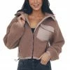 Style Melody Rose Taupe Mock Neck Hooded Cozy Teddy Jacket