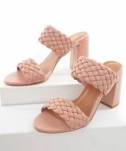 CCOCCI Shoes Rose Taupe Open Toe Strappy Heel With Woven Details