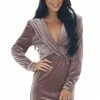 Lush Clothing Dresses Rose Taupe Twisted Front Mini Velvet Dress